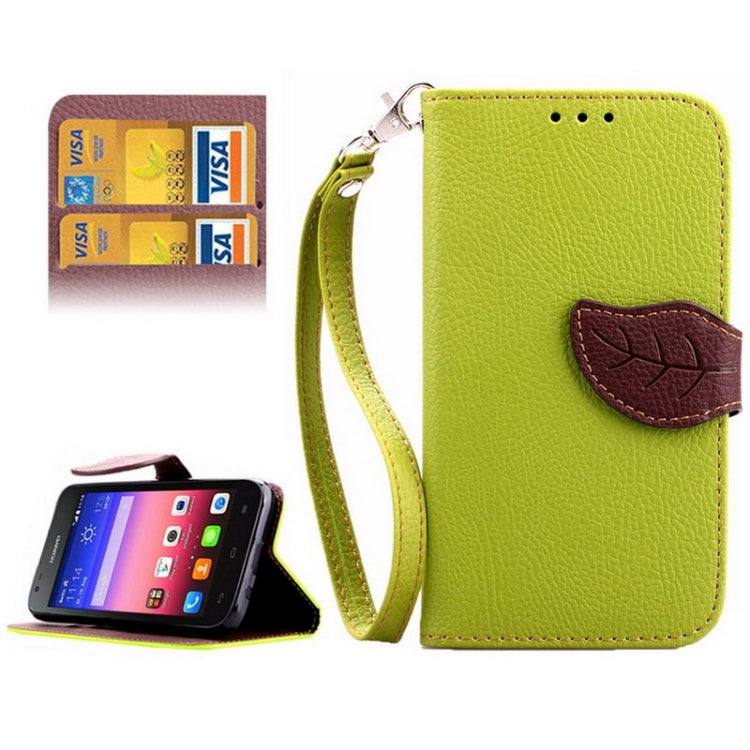 Leaf Magnetic Snap Litchi Texture Horizontal Flip Leather Case with Card Slots & Wallet & Holder & Lanyard for Huawei Ascend Y550