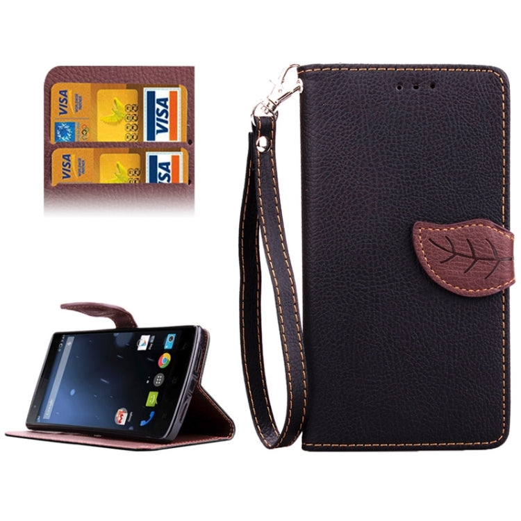 Leaf Magnetic Snap Litchi Texture Horizontal Flip Leather Case with Card Slots & Wallet & Holder & Lanyard for OnePlus One