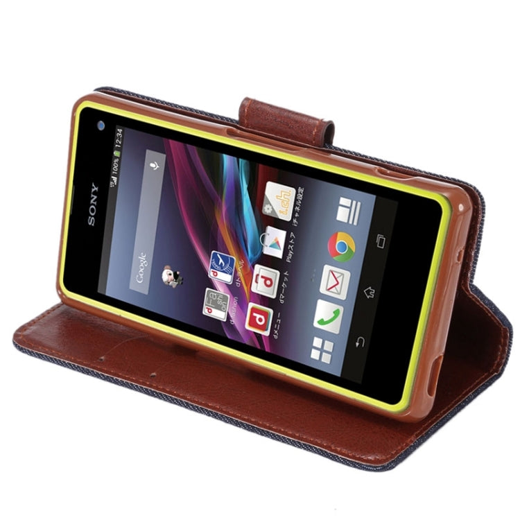 Denim Texture Horizontal Flip Leather Case with Card Slot & Holder for Sony Xperia Z4 Compact