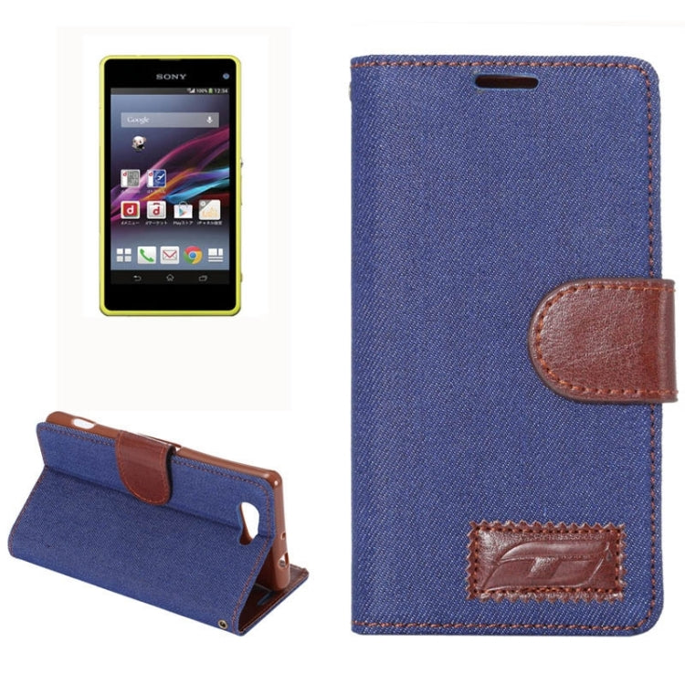 Denim Texture Horizontal Flip Leather Case with Card Slot & Holder for Sony Xperia Z4 Compact