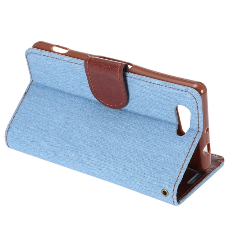 Denim Texture Horizontal Flip Leather Case with Card Slot & Holder for Sony Xperia Z4 Compact