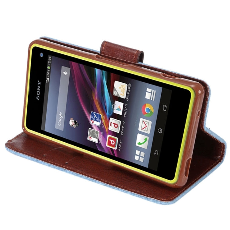 Denim Texture Horizontal Flip Leather Case with Card Slot & Holder for Sony Xperia Z4 Compact