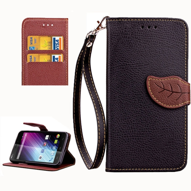 Leaf Magnetic Snap Litchi Texture Horizontal Flip Leather Case with Card Slots & Holder & Wallet & Lanyard for Wiko Lenny