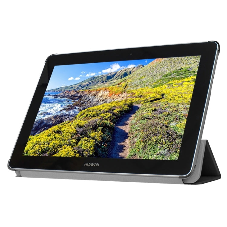 Stone Texture Solid Color Leather Case with Three-Folding Holder for Huawei MediaPad 10 FHD