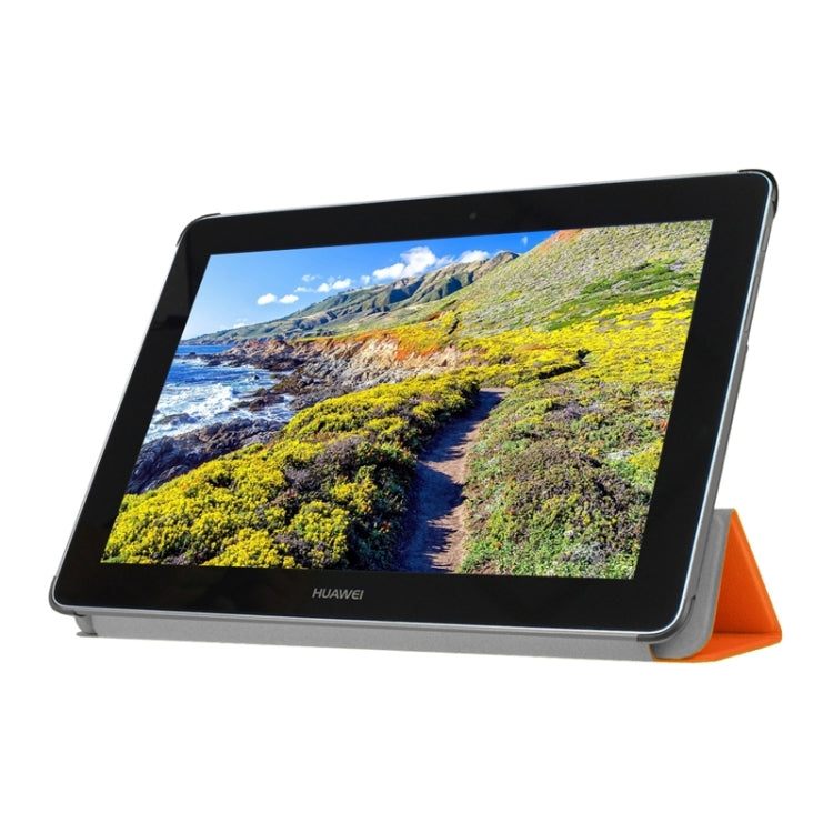 Stone Texture Solid Color Leather Case with Three-Folding Holder for Huawei MediaPad 10 FHD