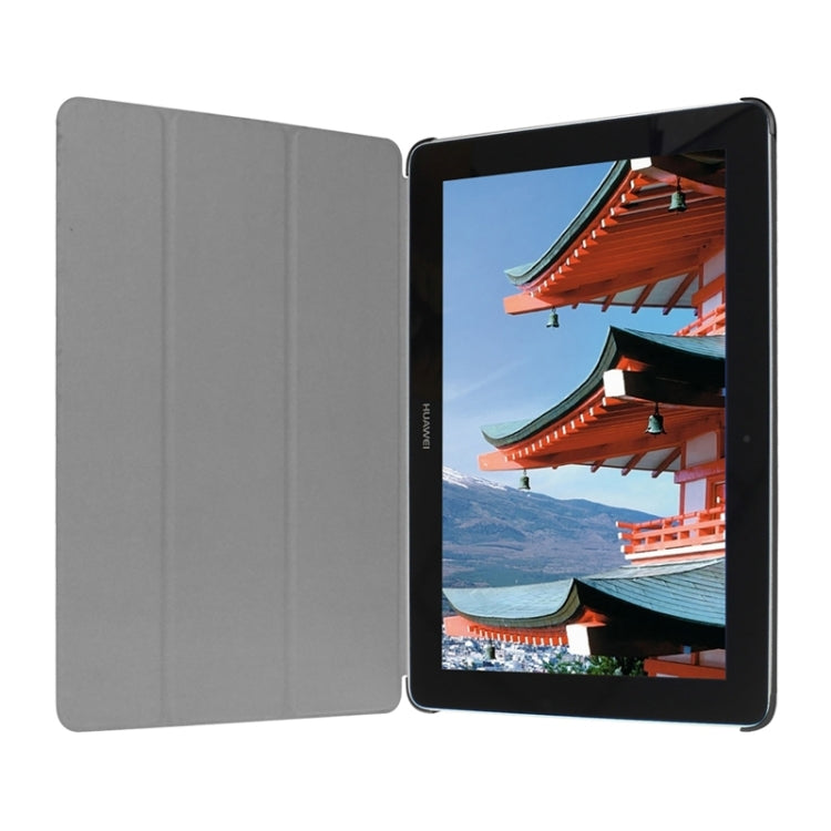 Stone Texture Solid Color Leather Case with Three-Folding Holder for Huawei MediaPad 10 FHD
