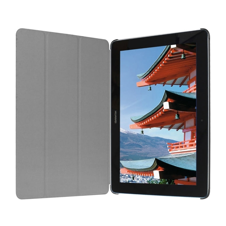 Stone Texture Solid Color Leather Case with Three-Folding Holder for Huawei MediaPad 10 FHD