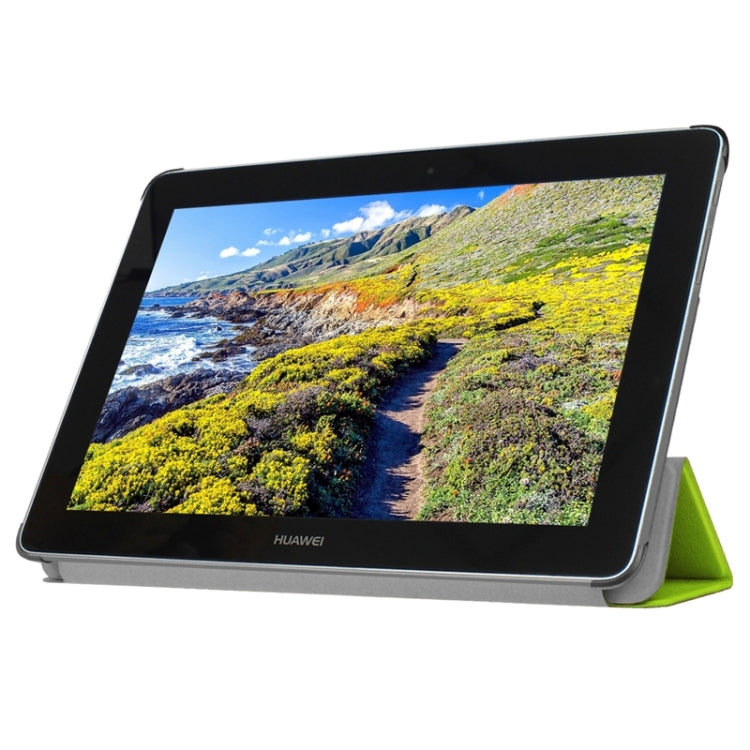 Stone Texture Solid Color Leather Case with Three-Folding Holder for Huawei MediaPad 10 FHD