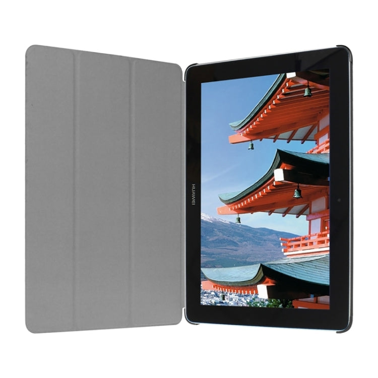 Stone Texture Solid Color Leather Case with Three-Folding Holder for Huawei MediaPad 10 FHD