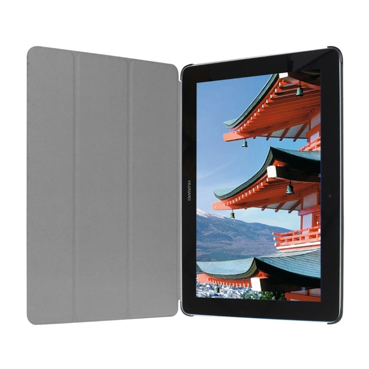 Stone Texture Solid Color Leather Case with Three-Folding Holder for Huawei MediaPad 10 FHD