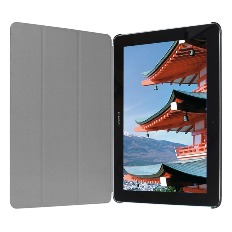 Stone Texture Solid Color Leather Case with Three-Folding Holder for Huawei MediaPad 10 FHD