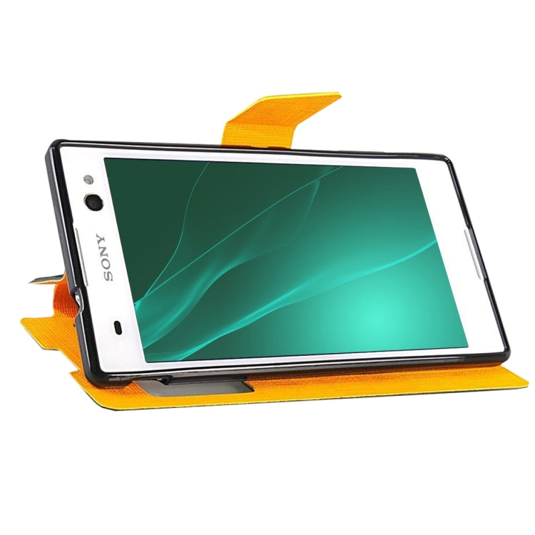 Cross Texture Color Matching Horizontal Flip Leather Case with Call Display ID & Holder for Sony Xperia C3