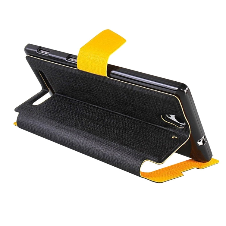 Cross Texture Color Matching Horizontal Flip Leather Case with Call Display ID & Holder for Sony Xperia C3