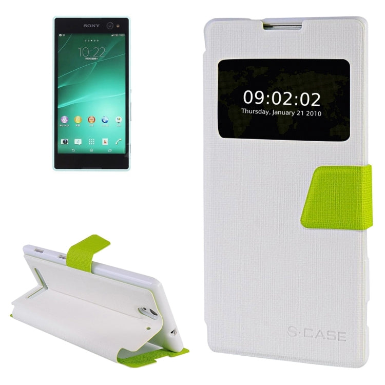 Cross Texture Color Matching Horizontal Flip Leather Case with Call Display ID & Holder for Sony Xperia C3