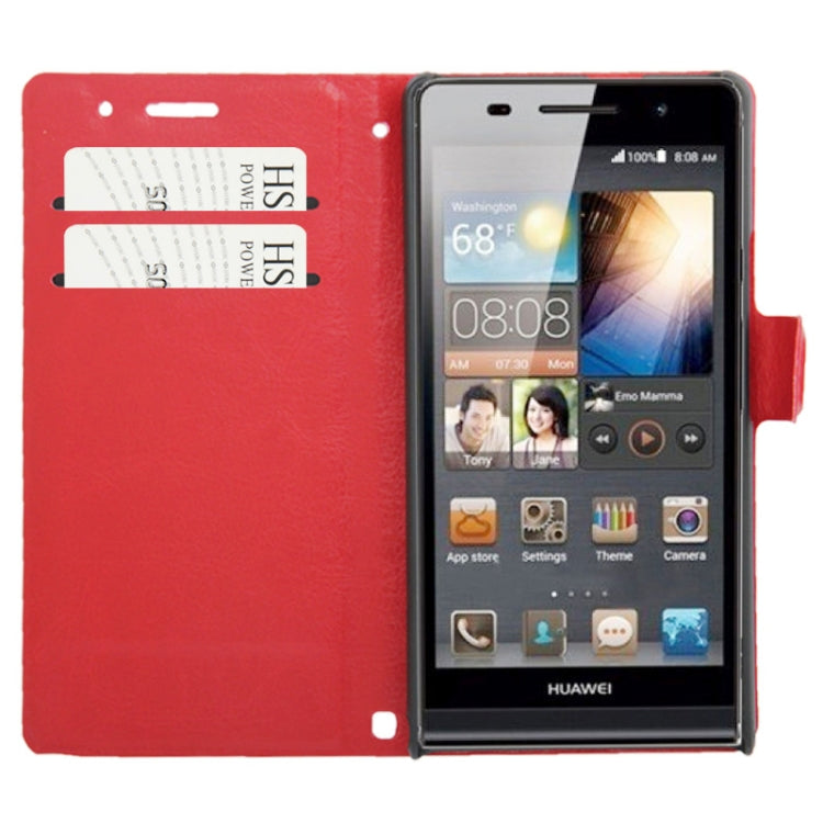 Crazy Horse Texture Leather Case with Credit Card Slots & Holder for Huawei Ascend P6