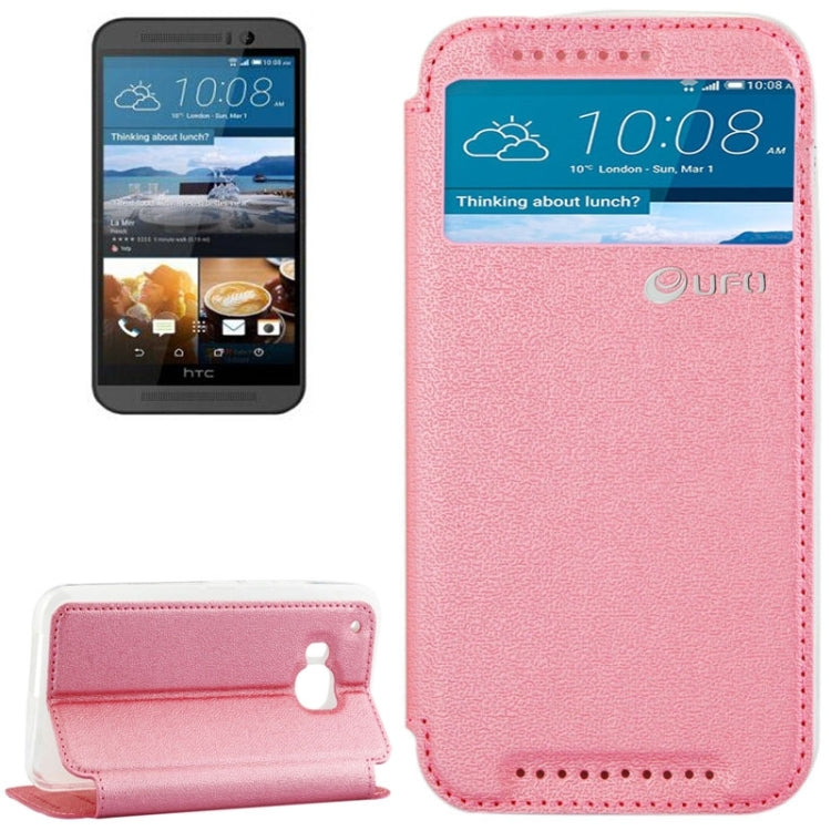 For HTC One M9 UFO Orange Peel Texture Leather Case with Holder & Card Slot & Caller ID Display