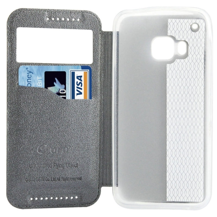 For HTC One M9 UFO Orange Peel Texture Leather Case with Holder & Card Slot & Caller ID Display