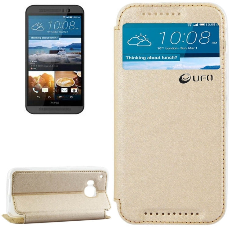 For HTC One M9 UFO Orange Peel Texture Leather Case with Holder & Card Slot & Caller ID Display