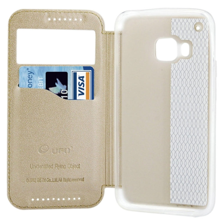 For HTC One M9 UFO Orange Peel Texture Leather Case with Holder & Card Slot & Caller ID Display