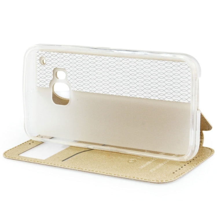 For HTC One M9 UFO Orange Peel Texture Leather Case with Holder & Card Slot & Caller ID Display