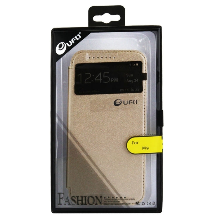 For HTC One M9 UFO Orange Peel Texture Leather Case with Holder & Card Slot & Caller ID Display