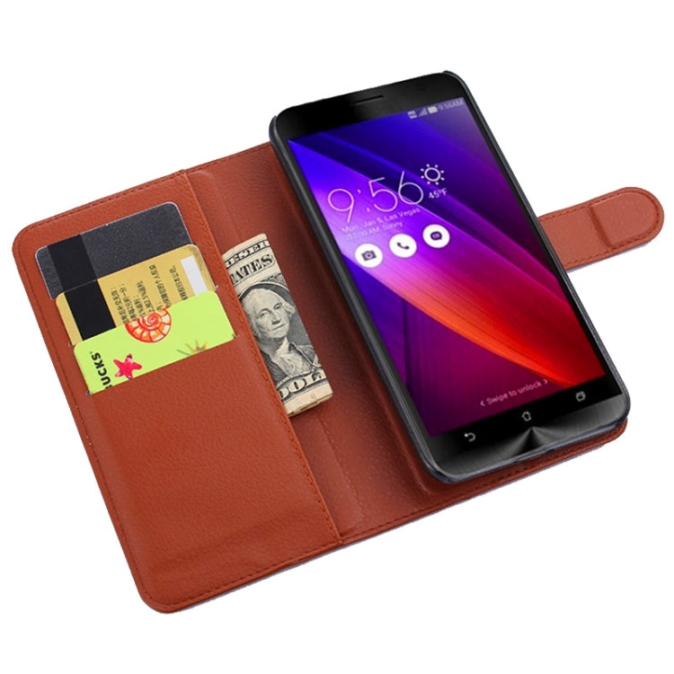 5.5 Inch Litchi Texture Leather Case with Holder & Card Slots & Wallet for Asus ZenFone 2