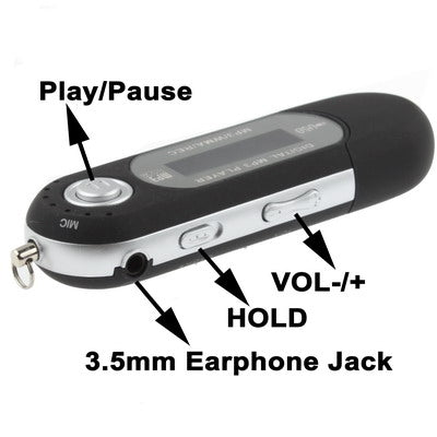2GB MP3 Player with LCD Screen, Support FM Radio, Work with AAA battery, Use as USB Flash Disk(Black)