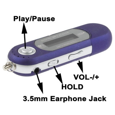 2GB MP3 Player with LCD Screen, Support FM Radio, Work with AAA battery, Use as USB Flash Disk(Blue)