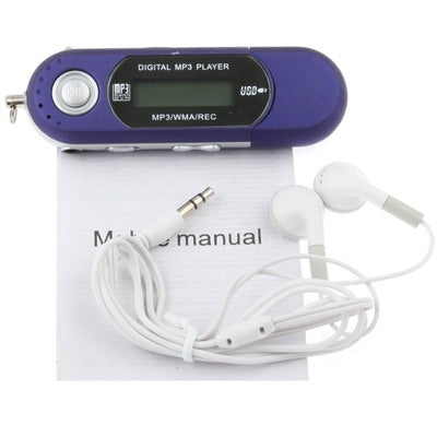 2GB MP3 Player with LCD Screen, Support FM Radio, Work with AAA battery, Use as USB Flash Disk(Blue)
