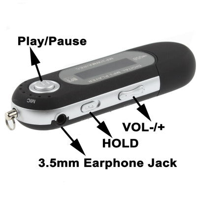 4GB MP3 Player with LCD Screen, Support FM Radio, Work with AAA battery, Use as USB Flash Disk(Black)