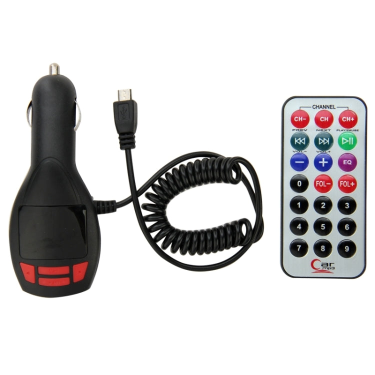 MP3 Player FM Transmitter Car Charger with Remote Control, Support TF Card and USB Port(Black)