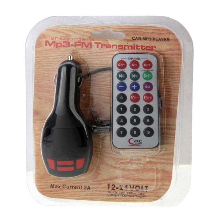 MP3 Player FM Transmitter Car Charger with Remote Control, Support TF Card and USB Port(Black)