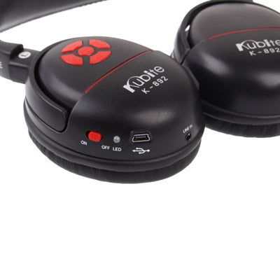 Kubite K-892 Black, Digital Music Headphone with FM Radio & Line Control / Microphone, Support Micro SD Card and Line In