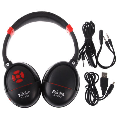 Kubite K-892 Black, Digital Music Headphone with FM Radio & Line Control / Microphone, Support Micro SD Card and Line In