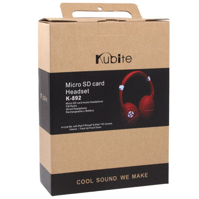 Kubite K-892 Black, Digital Music Headphone with FM Radio & Line Control / Microphone, Support Micro SD Card and Line In