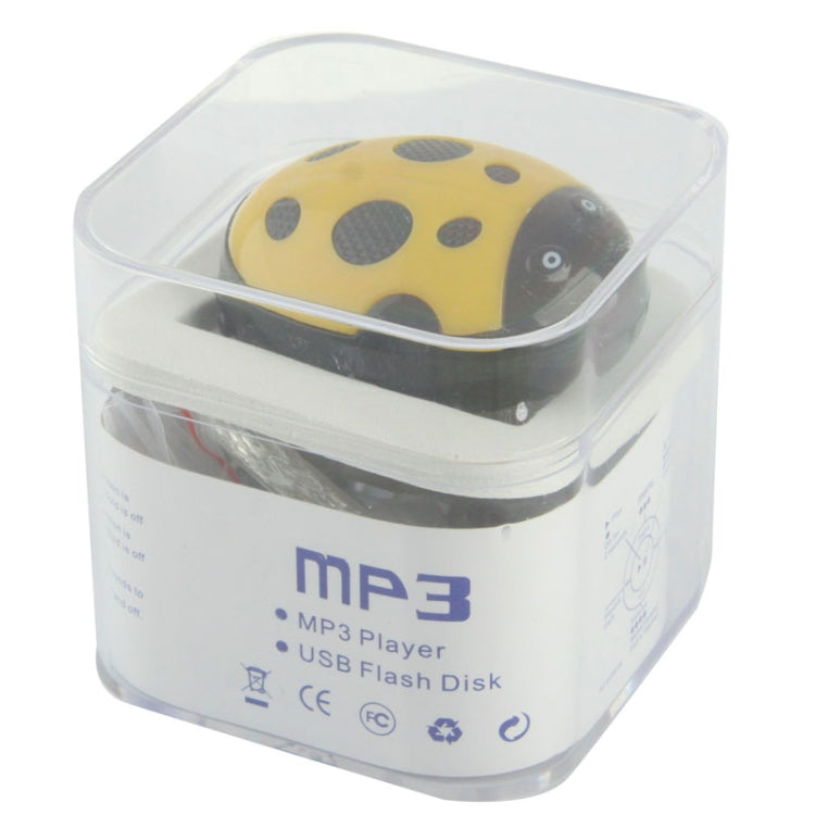 Mini Beetle Shape Card Reader MP3 Player, Support TF Card, Size: 45 x 38 x 18mm (Yellow)