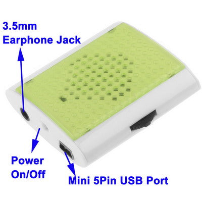 TF (Micro SD) Card Slot MP3 Player with Speaker, Clip (Light Green)