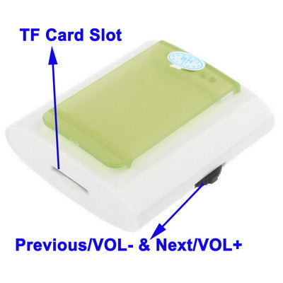 TF (Micro SD) Card Slot MP3 Player with Speaker, Clip (Light Green)