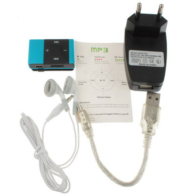 TF (Micro SD) Card Slot MP3 Player with Clip (Baby Blue)