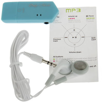 Direct Plug USB Flash Disk Style TF (Micro SD) Card Slot MP3 Player (Blue)