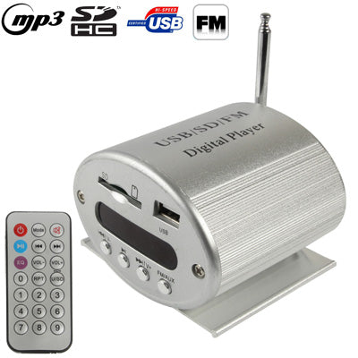 Aluminum Alloy Digital MP3 Player with Remote Control, FM Radio, Support SD Card / USB Flash Disk(Silver)