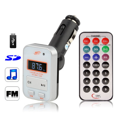 Car MP3 FM Transmitter, Supports USB Flash Disk & SD Card(Silver)