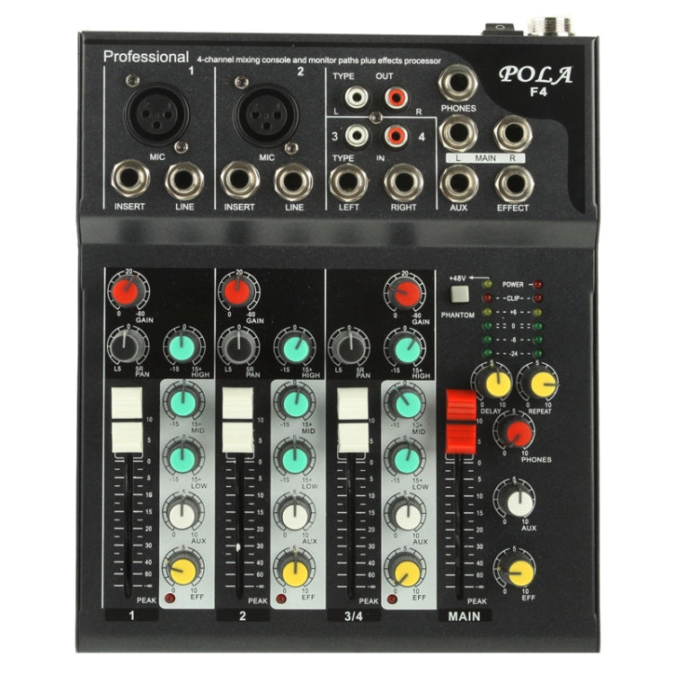 4 Channels Professional Mixing Console and Aux Paths Plus Effects Processor