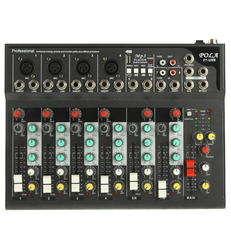 7 Channels Professional Mixing Console and Aux Paths Plus Effects Processor