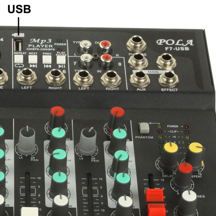 7 Channels Professional Mixing Console and Aux Paths Plus Effects Processor