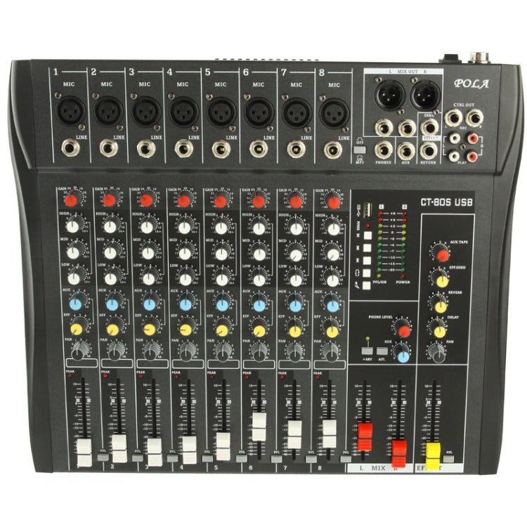 8 Channels Professional Mixing Console and Aux Paths Plus Effects Processor