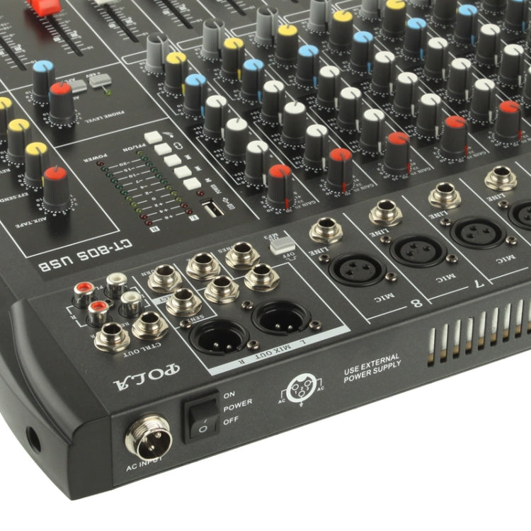 8 Channels Professional Mixing Console and Aux Paths Plus Effects Processor