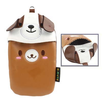 135x65mm Dog Head & Bear Bottom Soft Leather Pouch Bag for Mobile Phone