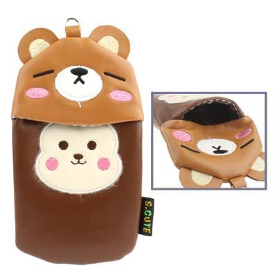 135x65mm Bear Head & Monkey Bottom Soft Leather Pouch Bag for Mobile Phone