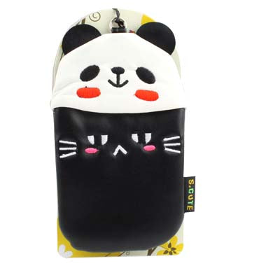135x65mm Panda Head & Cat Bottom Soft Leather Pouch Bag for Mobile Phone